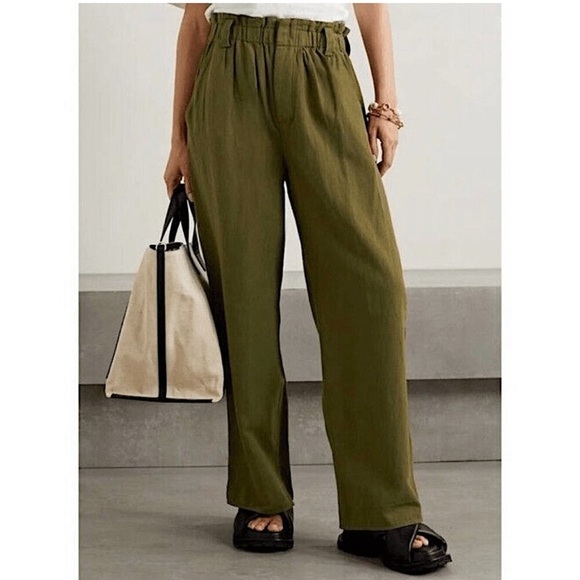Apiece Apart Son Vida Wide-Leg Linen Organic Cotton Pants in Olive Green Large - Picture 2 of 10